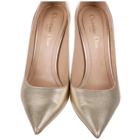 Christian Dior D-Moi Pumps Gold Size 7.5 Pointed Toe Stiletto Heels - Picture 5 of 6